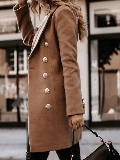 Women's Coats Long Sleeve Lapel Double-Breasted Woolen Coat - Coats & Jackets - INS | Online Fashion Free Shipping Clothing, Dresses, Tops, Shoes - 29/09/2021 - 30-40 - COA2109291176