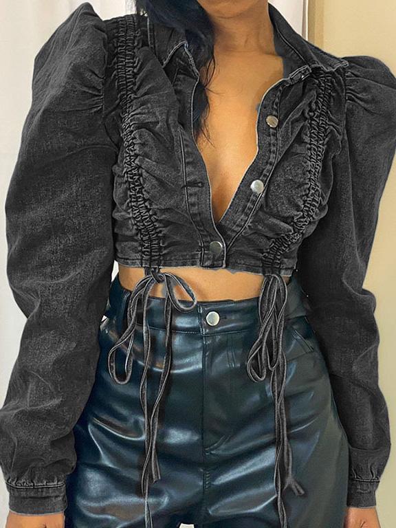Women's Coats Long Sleeve Lapel Short Cropped Denim Single-Breasted Jacket - Coats & Jackets - INS | Online Fashion Free Shipping Clothing, Dresses, Tops, Shoes - 12/08/2021 - COA2108131112 - color-gray