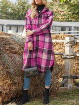 Women's Coats Long Sleeve Side Slit Lapel Woolen Plaid Shirt Long Coat - Coats & Jackets - INS | Online Fashion Free Shipping Clothing, Dresses, Tops, Shoes - 08/10/2021 - 40-50 - COA2110081195