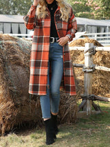 Women's Coats Long Sleeve Side Slit Lapel Woolen Plaid Shirt Long Coat - Coats & Jackets - INS | Online Fashion Free Shipping Clothing, Dresses, Tops, Shoes - 08/10/2021 - 40-50 - COA2110081195