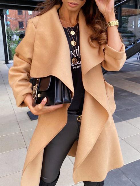 Women's Coats Long Sleeve Solid Tie Woolen Coat - Coats & Jackets - INS | Online Fashion Free Shipping Clothing, Dresses, Tops, Shoes - 15/10/2021 - COA2110151219 - Coats & Jackets