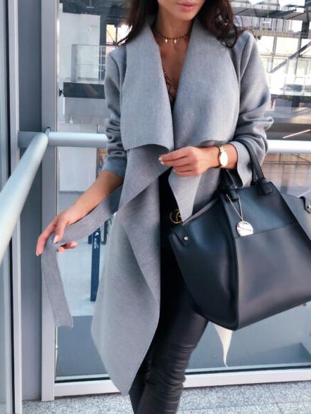 Women's Coats Long Sleeve Solid Tie Woolen Coat - Coats & Jackets - INS | Online Fashion Free Shipping Clothing, Dresses, Tops, Shoes - 15/10/2021 - COA2110151219 - Coats & Jackets