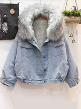 Women's Coats Loose Fur Collar Pocket Buttons Denim Coat - Coats & Jackets - INS | Online Fashion Free Shipping Clothing, Dresses, Tops, Shoes - 14/09/2021 - COA2109141144 - Coats & Jackets