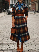 Women's Coats Plaid Lapel Double-Breasted Woolen Long Coat - Coats & Jackets - INS | Online Fashion Free Shipping Clothing, Dresses, Tops, Shoes - 13/10/2021 - COA2110131216 - Coats & Jackets