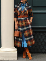 Women's Coats Plaid Lapel Double-Breasted Woolen Long Coat - Coats & Jackets - INS | Online Fashion Free Shipping Clothing, Dresses, Tops, Shoes - 13/10/2021 - COA2110131216 - Coats & Jackets
