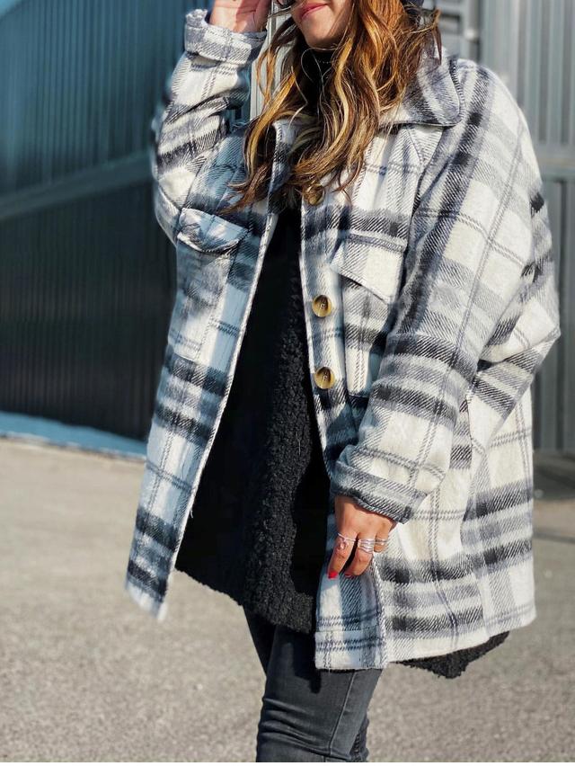 Women's Coats Plaid Lapel Long Sleeve Shirt Woolen Coat - Coats & Jackets - INS | Online Fashion Free Shipping Clothing, Dresses, Tops, Shoes - 04/11/2021 - 40-50 - COA2111041279