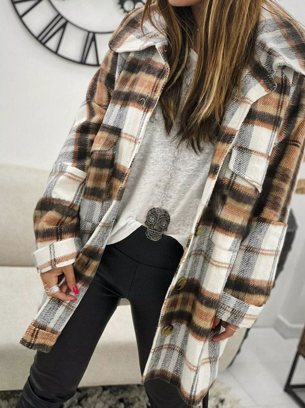 Women's Coats Plaid Lapel Long Sleeve Shirt Woolen Coat - Coats & Jackets - INS | Online Fashion Free Shipping Clothing, Dresses, Tops, Shoes - 04/11/2021 - 40-50 - COA2111041279