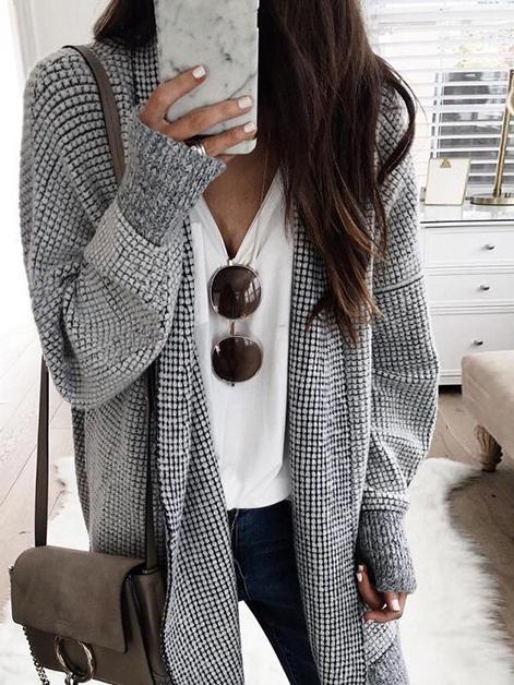 Women's Coats Plaid Long Sleeve Mid-Length Woolen Cardigan Coat - Coats & Jackets - INS | Online Fashion Free Shipping Clothing, Dresses, Tops, Shoes - 15/10/2021 - COA2110151222 - Coats & Jackets