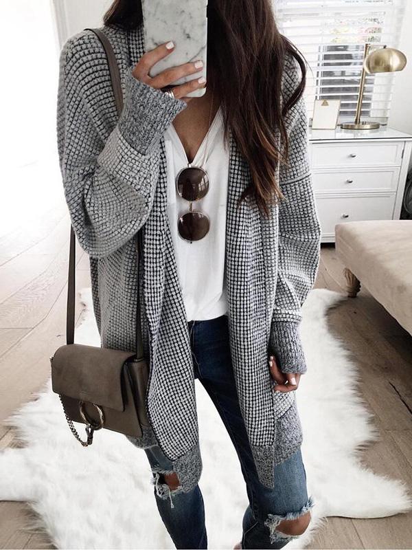 Women's Coats Plaid Mid-Length Woolen Cardigan Coat - Coats & Jackets - INS | Online Fashion Free Shipping Clothing, Dresses, Tops, Shoes - 27/09/2021 - COA2109271166 - Coats & Jackets