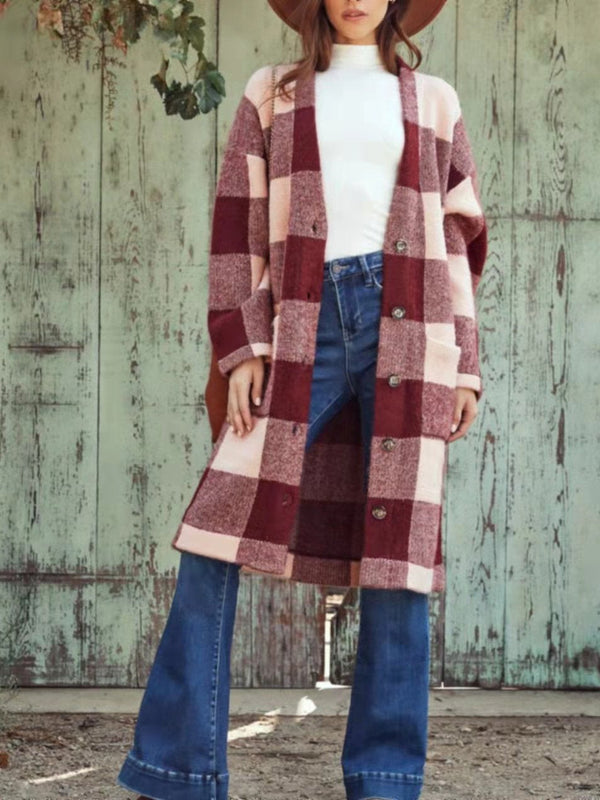 Women's Coats Plaid Single-Breasted Pocket Long Woolen Coat - Coats & Jackets - INS | Online Fashion Free Shipping Clothing, Dresses, Tops, Shoes - 04/11/2021 - COA2111041275 - Coats & Jackets