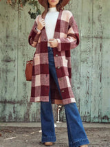 Women's Coats Plaid Single-Breasted Pocket Long Woolen Coat - Coats & Jackets - INS | Online Fashion Free Shipping Clothing, Dresses, Tops, Shoes - 04/11/2021 - COA2111041275 - Coats & Jackets