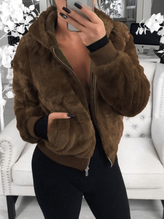 Women's Coats Plush Hooded Pocket Zipper Coat - Coats & Jackets - INS | Online Fashion Free Shipping Clothing, Dresses, Tops, Shoes - 20-30 - 29/09/2021 - COA2109291181