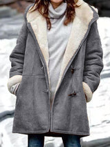 Women's Coats Plush Horn Button Pocket Hooded Long Sleeve Coats - Coats & Jackets - INS | Online Fashion Free Shipping Clothing, Dresses, Tops, Shoes - 27/10/2021 - 40-50 - COA2110271254