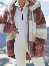 Women's Coats Plush Multicolor Hooded Zipper Coat - Coats & Jackets - INS | Online Fashion Free Shipping Clothing, Dresses, Tops, Shoes - 14/09/2021 - 30-40 - COA2109141146