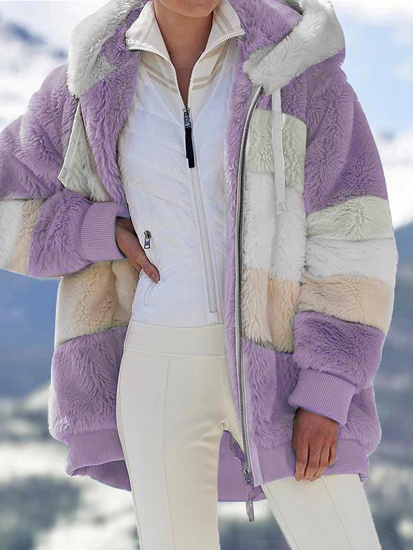 Women's Coats Plush Multicolor Hooded Zipper Coat - Coats & Jackets - INS | Online Fashion Free Shipping Clothing, Dresses, Tops, Shoes - 14/09/2021 - 30-40 - COA2109141146