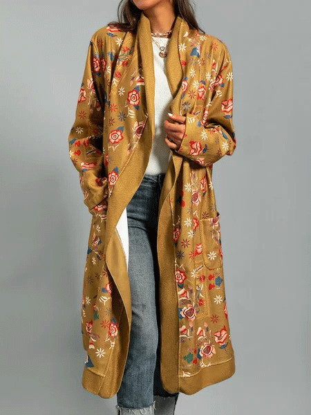Women's Coats Printed Long Sleeve Pocket Cardigan Long Coat - Coats & Jackets - INS | Online Fashion Free Shipping Clothing, Dresses, Tops, Shoes - 20-30 - 29/09/2021 - COA2109291171