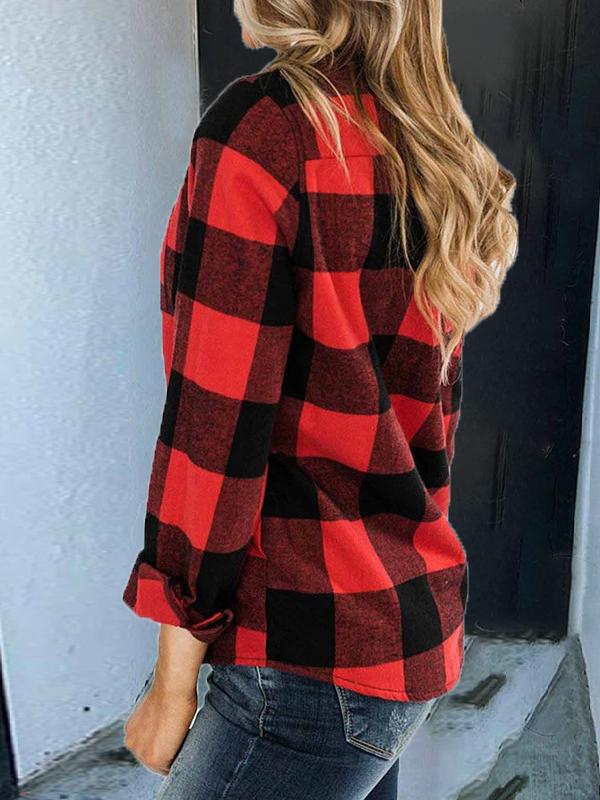 Women's Coats Red Plaid Long Sleeve Zipper Coat - Coats & Jackets - INS | Online Fashion Free Shipping Clothing, Dresses, Tops, Shoes - 04/11/2021 - 30-40 - COA2111041276