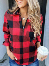 Women's Coats Red Plaid Long Sleeve Zipper Coat - Coats & Jackets - INS | Online Fashion Free Shipping Clothing, Dresses, Tops, Shoes - 04/11/2021 - 30-40 - COA2111041276