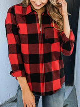 Women's Coats Red Plaid Long Sleeve Zipper Coat - Coats & Jackets - INS | Online Fashion Free Shipping Clothing, Dresses, Tops, Shoes - 04/11/2021 - 30-40 - COA2111041276