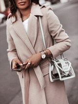 Women's Coats Simple Long Sleeve V-Neck Tie Woolen Coat - Coats & Jackets - INS | Online Fashion Free Shipping Clothing, Dresses, Tops, Shoes - 29/09/2021 - 30-40 - COA2109291183