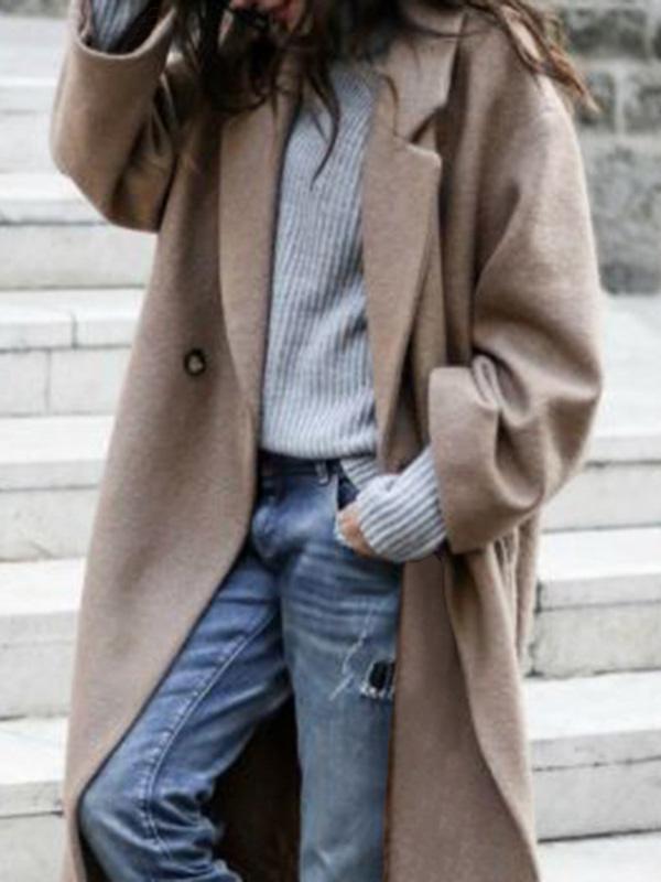 Women's Coats Solid Double-Sided Woolen Mid-Length Coat - Coats & Jackets - INS | Online Fashion Free Shipping Clothing, Dresses, Tops, Shoes - 16/09/2021 - COA2109161153 - Coats & Jackets