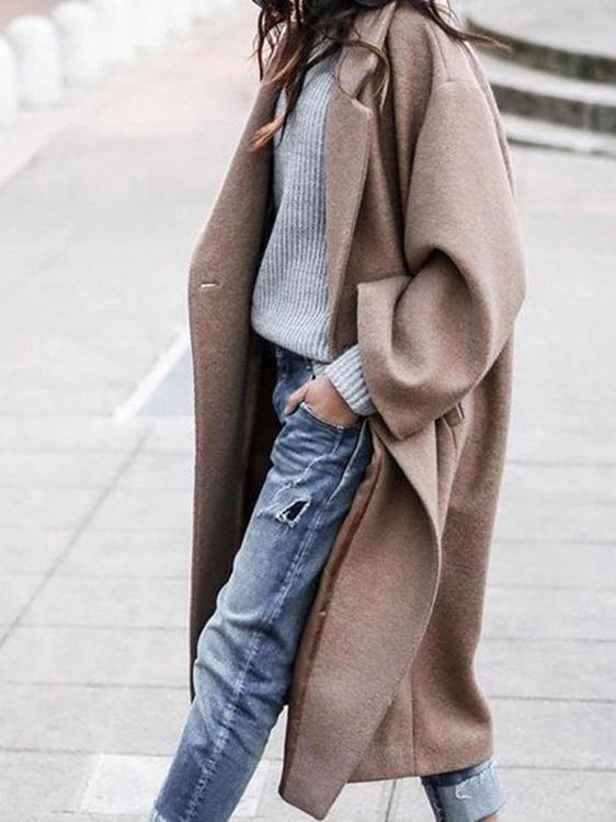 Women's Coats Solid Double-Sided Woolen Mid-Length Coat - Coats & Jackets - INS | Online Fashion Free Shipping Clothing, Dresses, Tops, Shoes - 16/09/2021 - COA2109161153 - Coats & Jackets