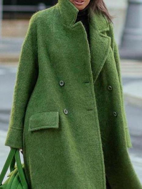 Women's Coats Solid Lapel Button Long Sleeve Long Woolen Coat - Coats & Jackets - INS | Online Fashion Free Shipping Clothing, Dresses, Tops, Shoes - 18/11/2021 - COA2111181317 - Coats & Jackets