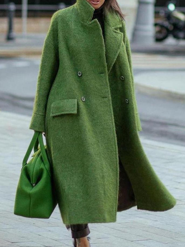 Women's Coats Solid Lapel Button Long Sleeve Long Woolen Coat - Coats & Jackets - INS | Online Fashion Free Shipping Clothing, Dresses, Tops, Shoes - 18/11/2021 - COA2111181317 - Coats & Jackets
