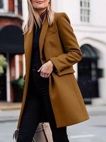 Women's Coats Solid Lapel Mid-Length Woolen Coat - Coats & Jackets - INS | Online Fashion Free Shipping Clothing, Dresses, Tops, Shoes - 12/11/2021 - 40-50 - COA2111121305