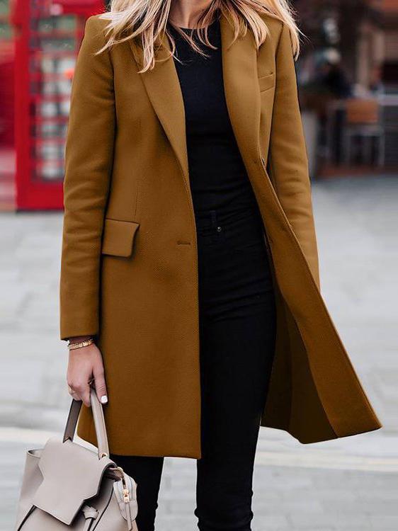 Women's Coats Solid Lapel Mid-Length Woolen Coat - Coats & Jackets - INS | Online Fashion Free Shipping Clothing, Dresses, Tops, Shoes - 12/11/2021 - 40-50 - COA2111121305