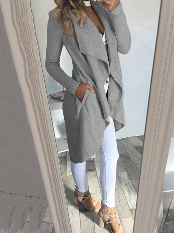 Women's Coats Solid Lapel Pocket Slim Mid-Length Coat - Coats & Jackets - Instastyled | Online Fashion Free Shipping Clothing, Dresses, Tops, Shoes - 15/12/2021 - COA2112151367 - Coats