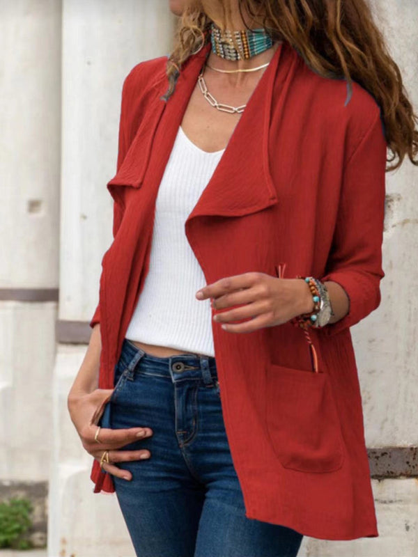 Women's Coats Solid Long Sleeve Pocket Cardigan Coat - Coats & Jackets - INS | Online Fashion Free Shipping Clothing, Dresses, Tops, Shoes - 20-30 - 26/10/2021 - COA2110261253