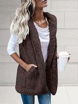 Women's Coats Solid Sleeveless Hooded Pocket Fur Vest - Coats & Jackets - INS | Online Fashion Free Shipping Clothing, Dresses, Tops, Shoes - 10-20 - 29/10/2021 - COA2110291266
