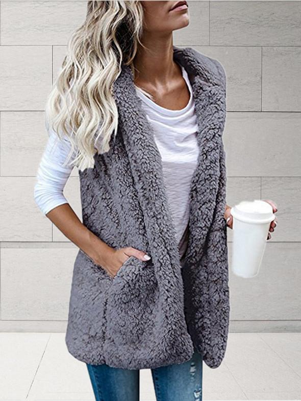 Women's Coats Solid Sleeveless Hooded Pocket Fur Vest - Coats & Jackets - INS | Online Fashion Free Shipping Clothing, Dresses, Tops, Shoes - 10-20 - 29/10/2021 - COA2110291266