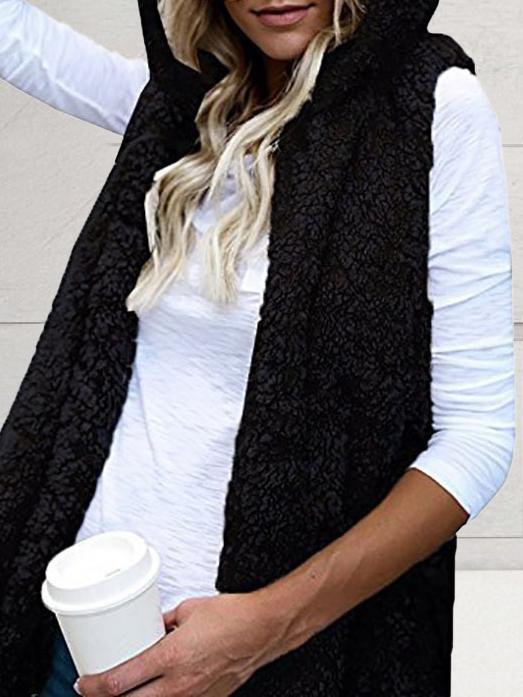 Women's Coats Solid Sleeveless Hooded Pocket Fur Vest - Coats & Jackets - INS | Online Fashion Free Shipping Clothing, Dresses, Tops, Shoes - 10-20 - 29/10/2021 - COA2110291266