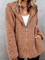 Women's Coats Solid Velvet Pocket Zipper Long Sleeve Coat - Coats & Jackets - INS | Online Fashion Free Shipping Clothing, Dresses, Tops, Shoes - 11/11/2021 - 30-40 - COA2111111299