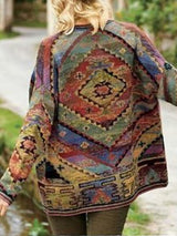 Women's Coats Vintage Print Long Sleeve Woolen Coat - Coats & Jackets - INS | Online Fashion Free Shipping Clothing, Dresses, Tops, Shoes - 18/10/2021 - 40-50 - COA2110181227