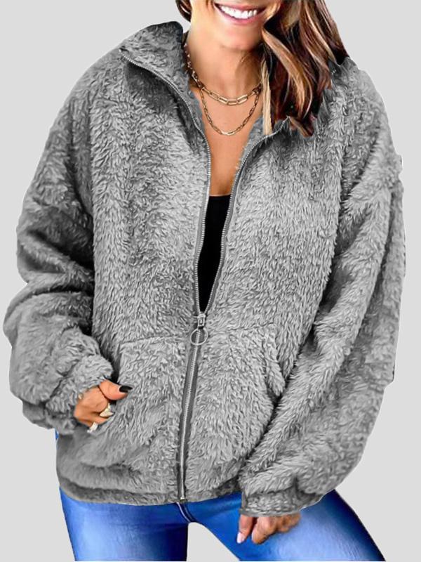 Women's Coats Woolen Fleece Loose Zipper Cardigan Pocket Coat - Coats & Jackets - INS | Online Fashion Free Shipping Clothing, Dresses, Tops, Shoes - 18/09/2021 - 20-30 - COA2109181159