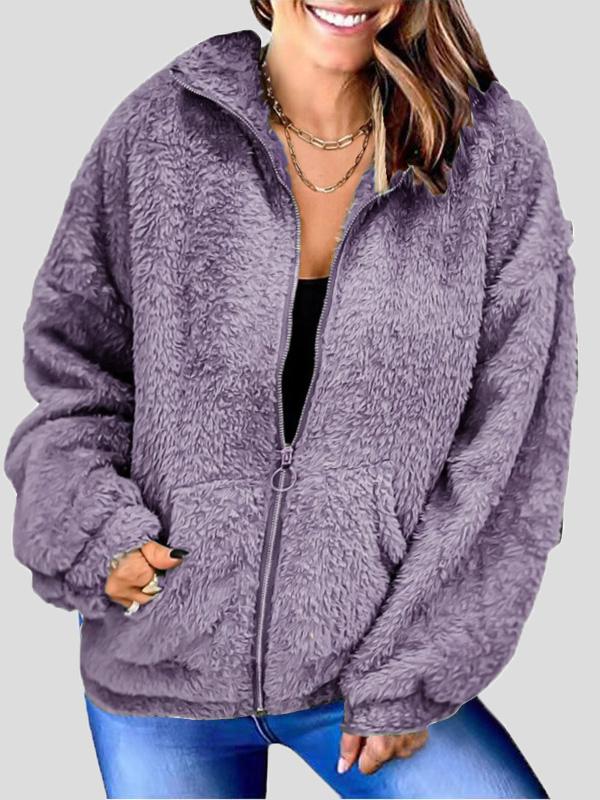 Women's Coats Woolen Fleece Loose Zipper Cardigan Pocket Coat - Coats & Jackets - INS | Online Fashion Free Shipping Clothing, Dresses, Tops, Shoes - 18/09/2021 - 20-30 - COA2109181159