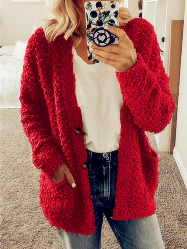 Women's Coats Woolen Fleece Pocket Button Cardigan Coats - Coats & Jackets - INS | Online Fashion Free Shipping Clothing, Dresses, Tops, Shoes - 10-20 - 10/09/2021 - COA2109101137