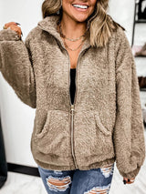 Women's Coats Woolen Fleece Zip Pocket Cardigan Coats - Coats & Jackets - INS | Online Fashion Free Shipping Clothing, Dresses, Tops, Shoes - 07/09/2021 - 20-30 - COA2109081134