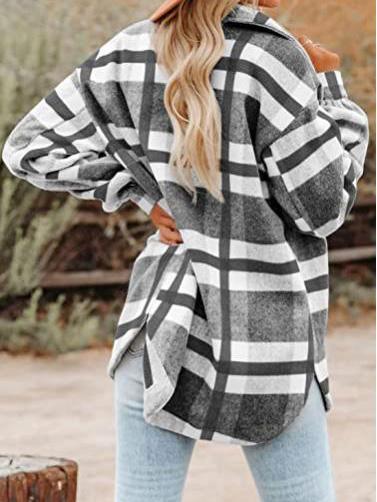Women's Coats Woolen Plaid Button Long Sleeve Shirt Coats - Coats & Jackets - INS | Online Fashion Free Shipping Clothing, Dresses, Tops, Shoes - 24/09/2021 - 30-40 - COA2109241161
