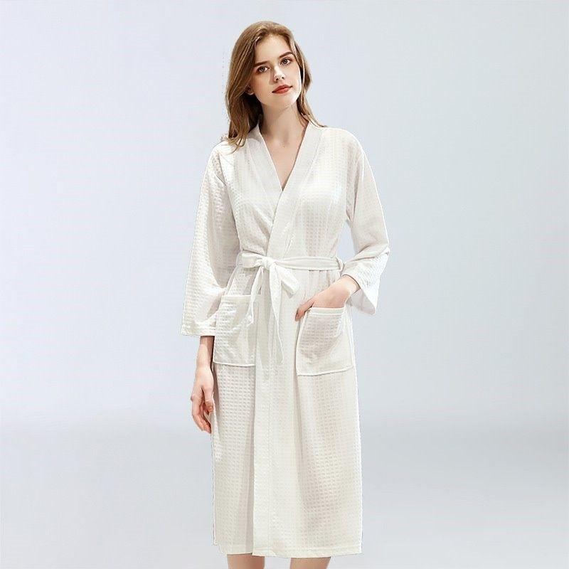 Women's Cotton Blend Terry Knee Length Spa Bath Robe - Robes - INS | Online Fashion Free Shipping Clothing, Dresses, Tops, Shoes - 03/03/2021 - Blue - Color_Blue