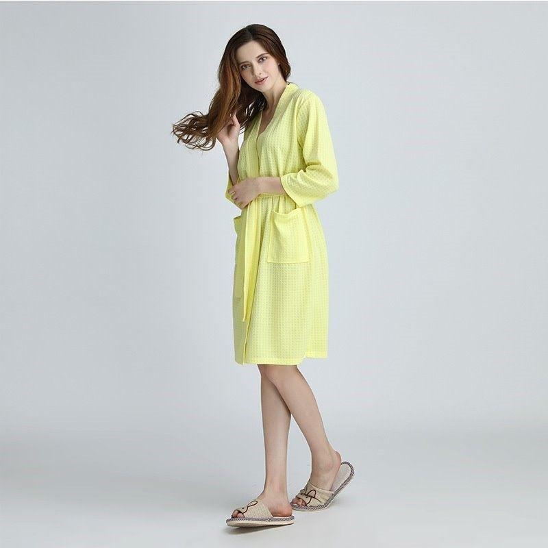 Women's Cotton Blend Terry Knee Length Spa Bath Robe - Robes - INS | Online Fashion Free Shipping Clothing, Dresses, Tops, Shoes - 03/03/2021 - Blue - Color_Blue