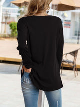 Women's Crewneck Buttoned T-shirt - T-Shirts - INS | Online Fashion Free Shipping Clothing, Dresses, Tops, Shoes - 2XL - Autumn - Black