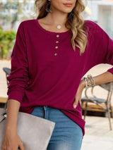Women's Crewneck Buttoned T-shirt - T-Shirts - INS | Online Fashion Free Shipping Clothing, Dresses, Tops, Shoes - 2XL - Autumn - Black