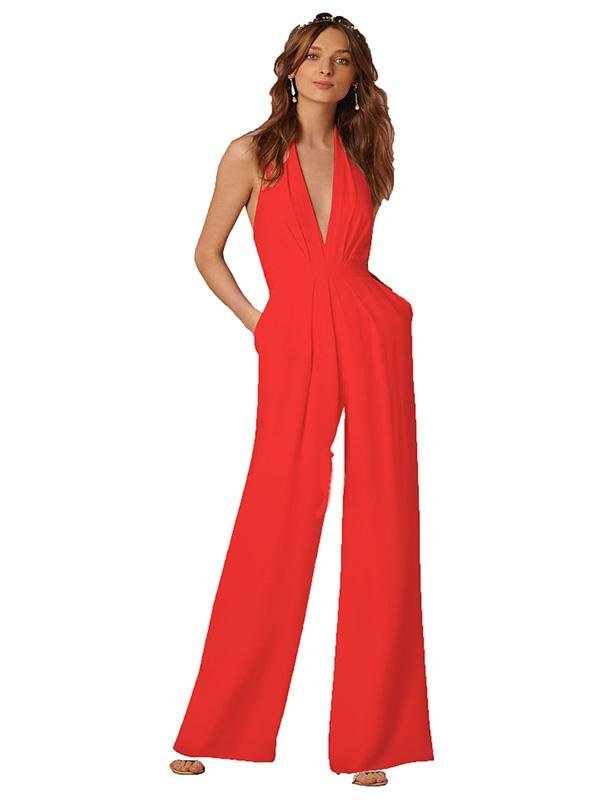 Women's Dress Sleeveless Halter Neck Pocket Loose Jumpsuit - Jumpsuits - INS | Online Fashion Free Shipping Clothing, Dresses, Tops, Shoes - 12/05/2021 - 120521 - Category_Jumpsuits
