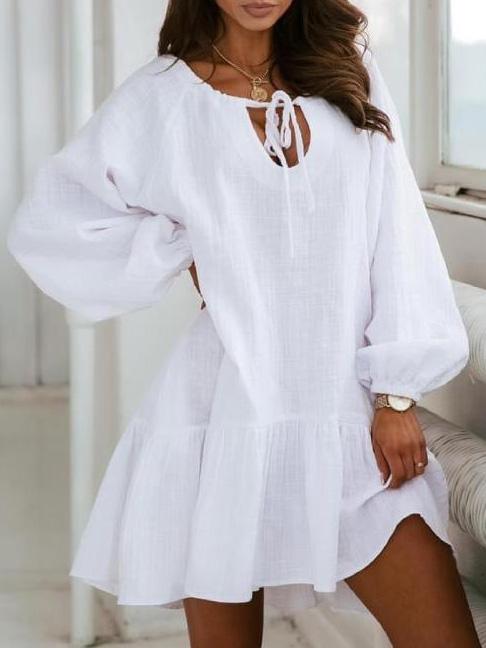 Women's Dresses Belted Loose Long Sleeve Mini Dress - Mini Dresses - INS | Online Fashion Free Shipping Clothing, Dresses, Tops, Shoes - 20-30 - 21/08/2021 - Category_Mini Dresses