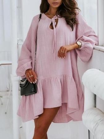 Women's Dresses Belted Loose Long Sleeve Mini Dress - Mini Dresses - INS | Online Fashion Free Shipping Clothing, Dresses, Tops, Shoes - 20-30 - 21/08/2021 - Category_Mini Dresses