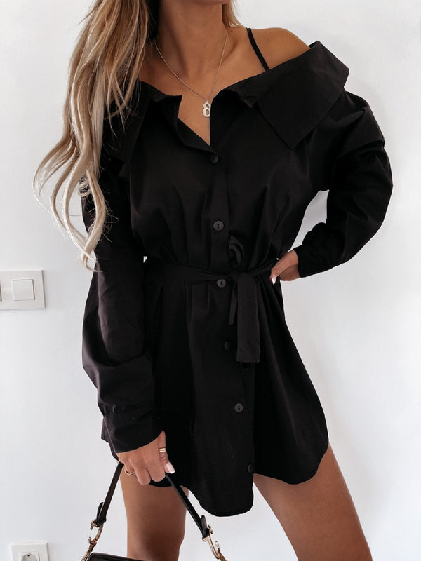 Women's Dresses Belted Strapless Belted Button Shirt Dress - Mini Dresses - INS | Online Fashion Free Shipping Clothing, Dresses, Tops, Shoes - 20-30 - 24/08/2021 - Category_Mini Dresses